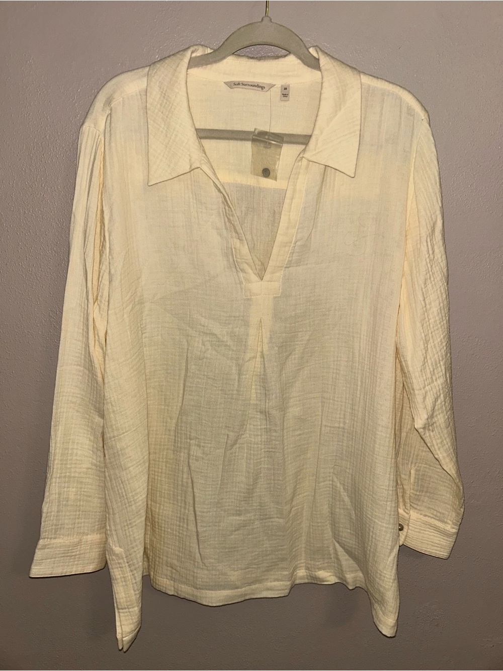 Soft Surroundings gauze Cream Lightweight V-Neck Tunic